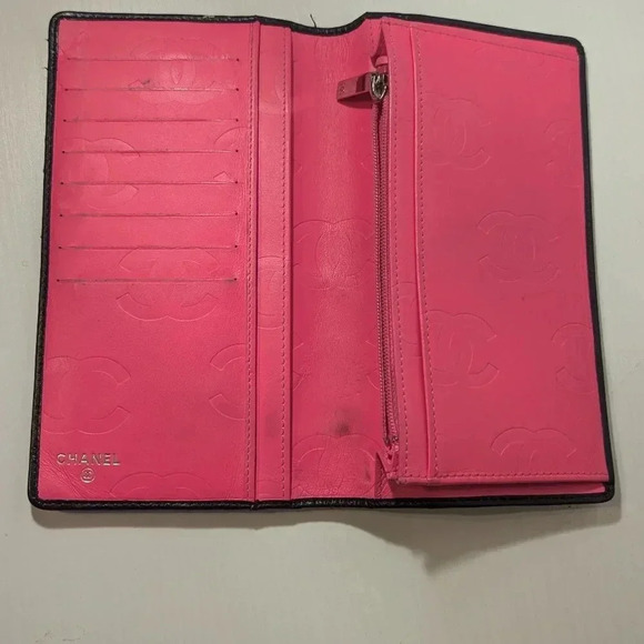 Authentic Chanel Quilted Leather Long Wallet - Black & Pink - Picture 9 of 15